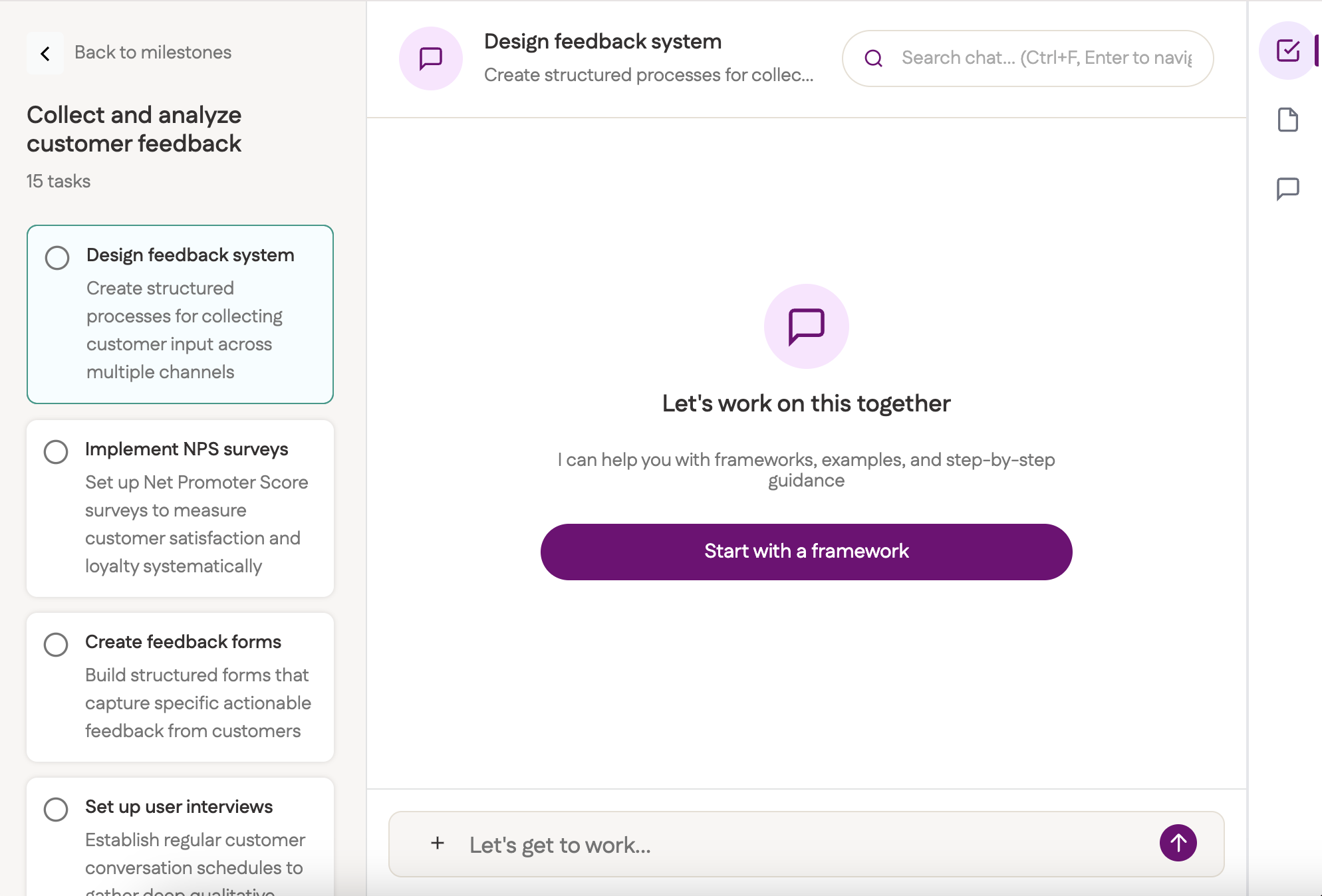 Build Mode task view showing milestone tasks and AI assistant